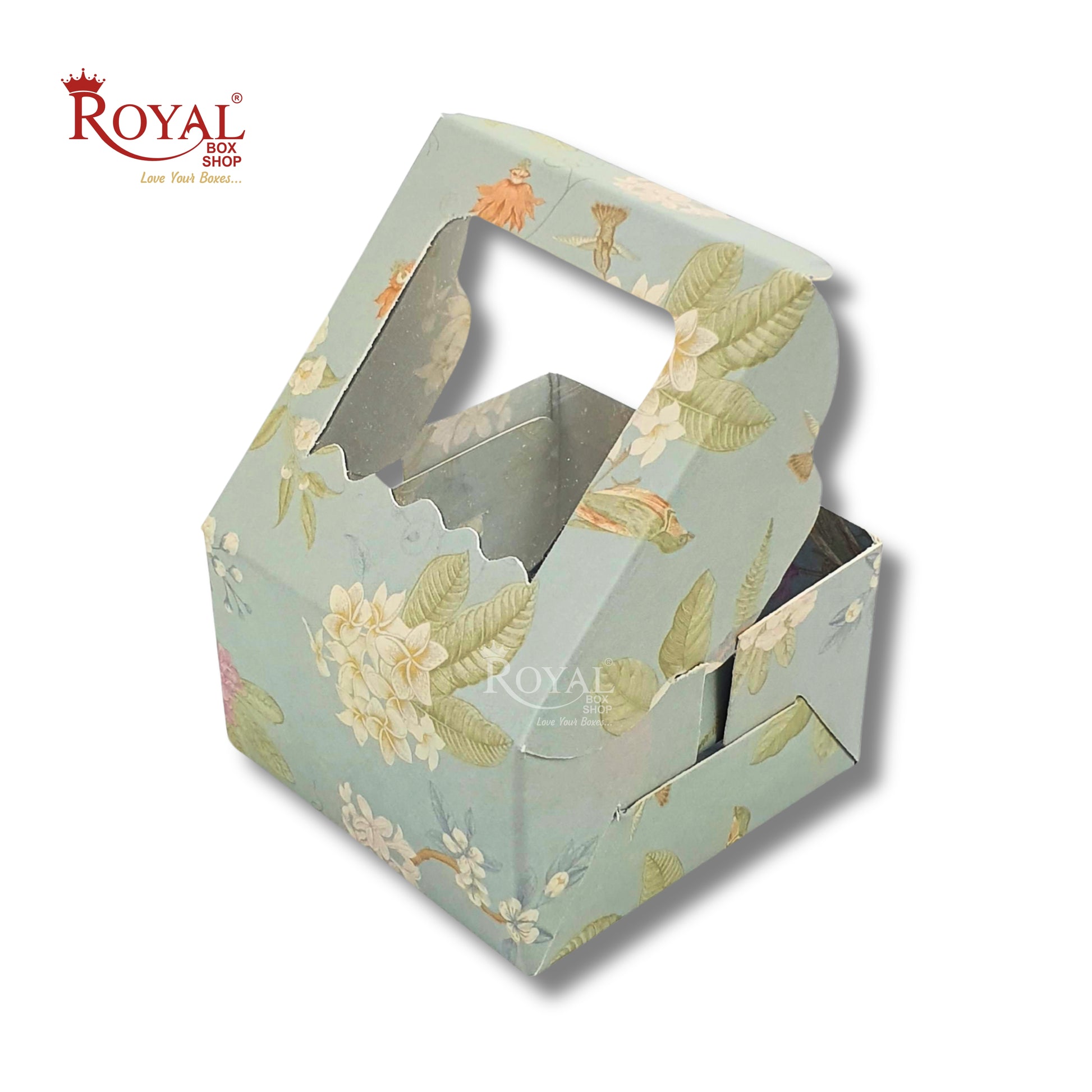 Single Brownie Window Box Grey With Flower Print - 3 x 3 x 1.5 Inches Royal Box Shop