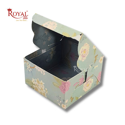 Single Brownie Window Box Grey With Flower Print - 3 x 3 x 1.5 Inches Royal Box Shop