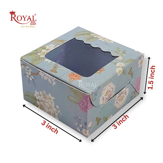 Single Brownie Window Box Grey With Flower Print - 3 x 3 x 1.5 Inches Royal Box Shop