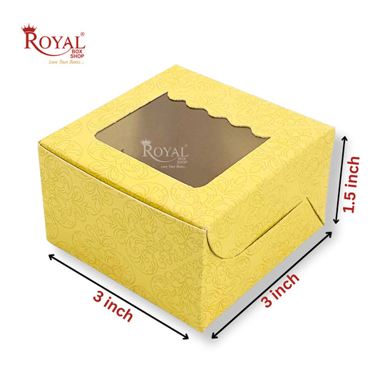 Single Brownie Window Box Mustard Yellow Theme - 3 x 3 x 1.5 Inches Royal Box Shop