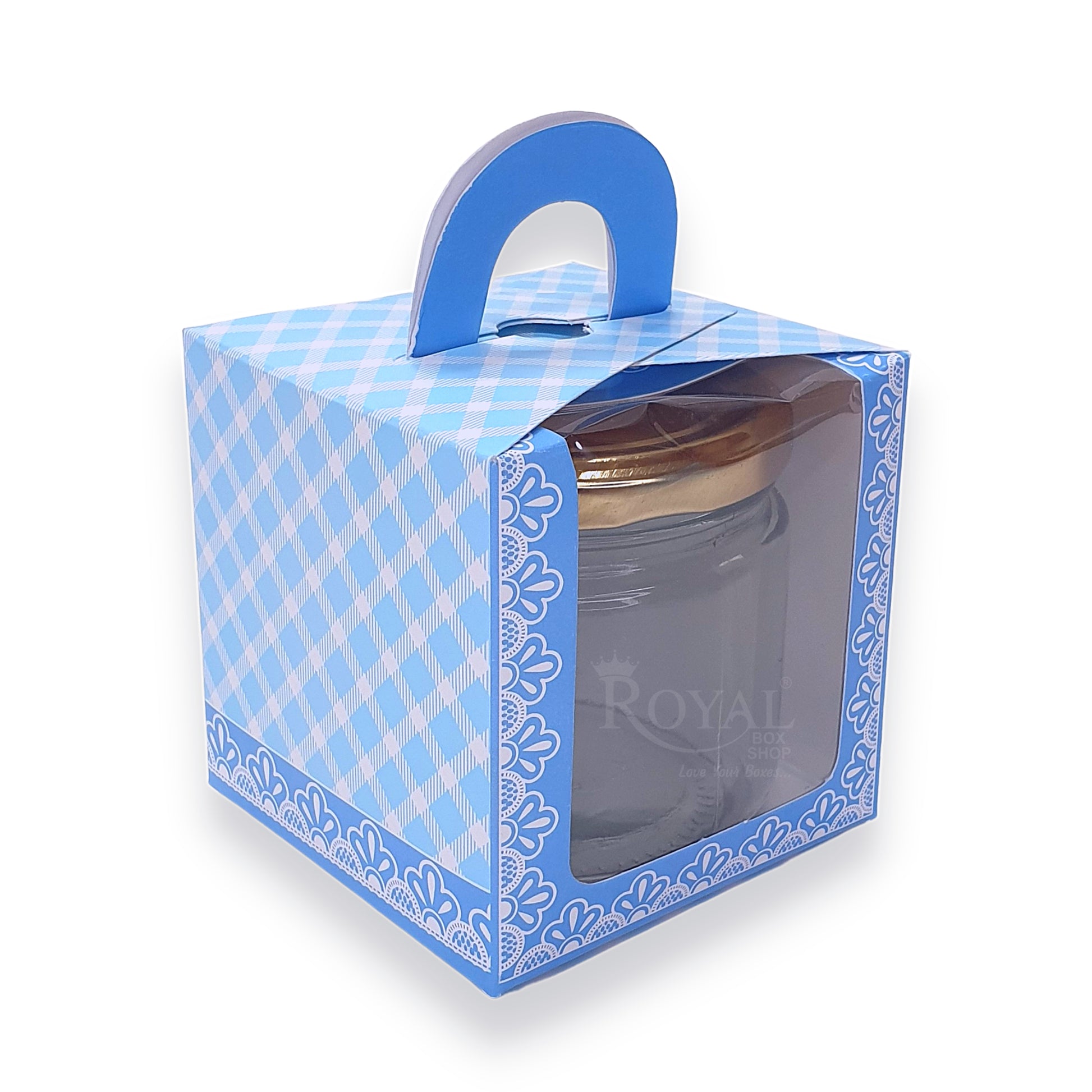 Single Cupcake Box With Window - Size 3.5"x3.5"x3.5" - Blue Check Royal Box Shop