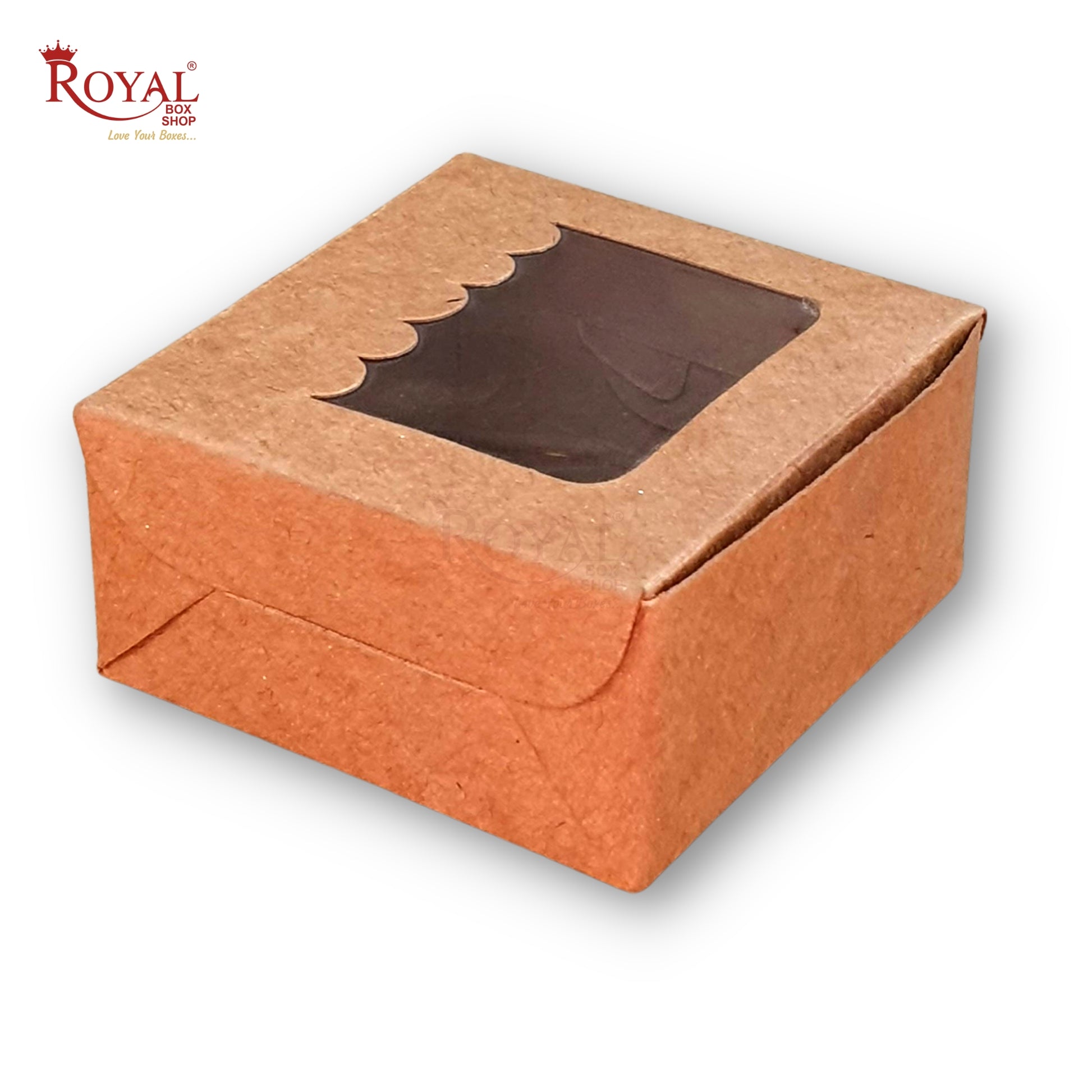 Single Piece Brownie Window Box I Brown Kraft I 3"x3"x1.5" inches Royal Box Shop