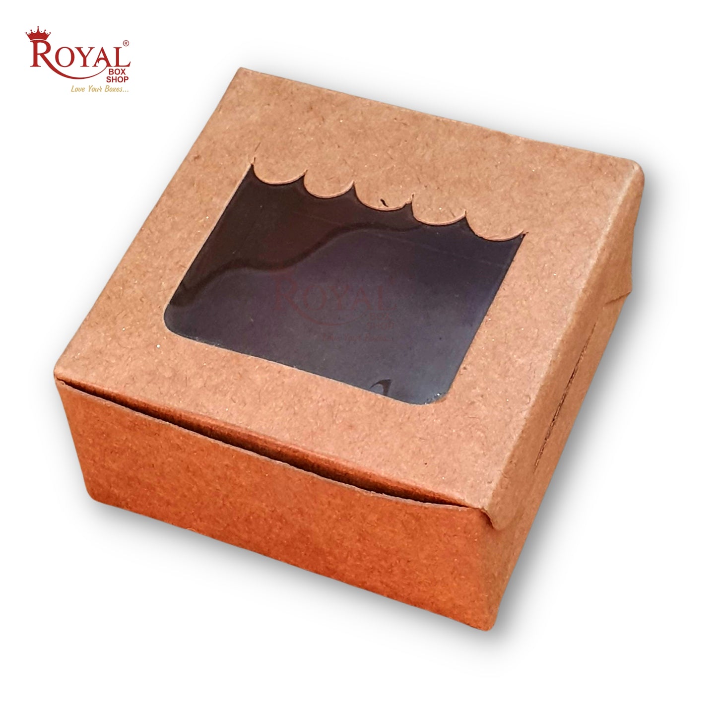 Single Piece Brownie Window Box I Brown Kraft I 3"x3"x1.5" inches Royal Box Shop