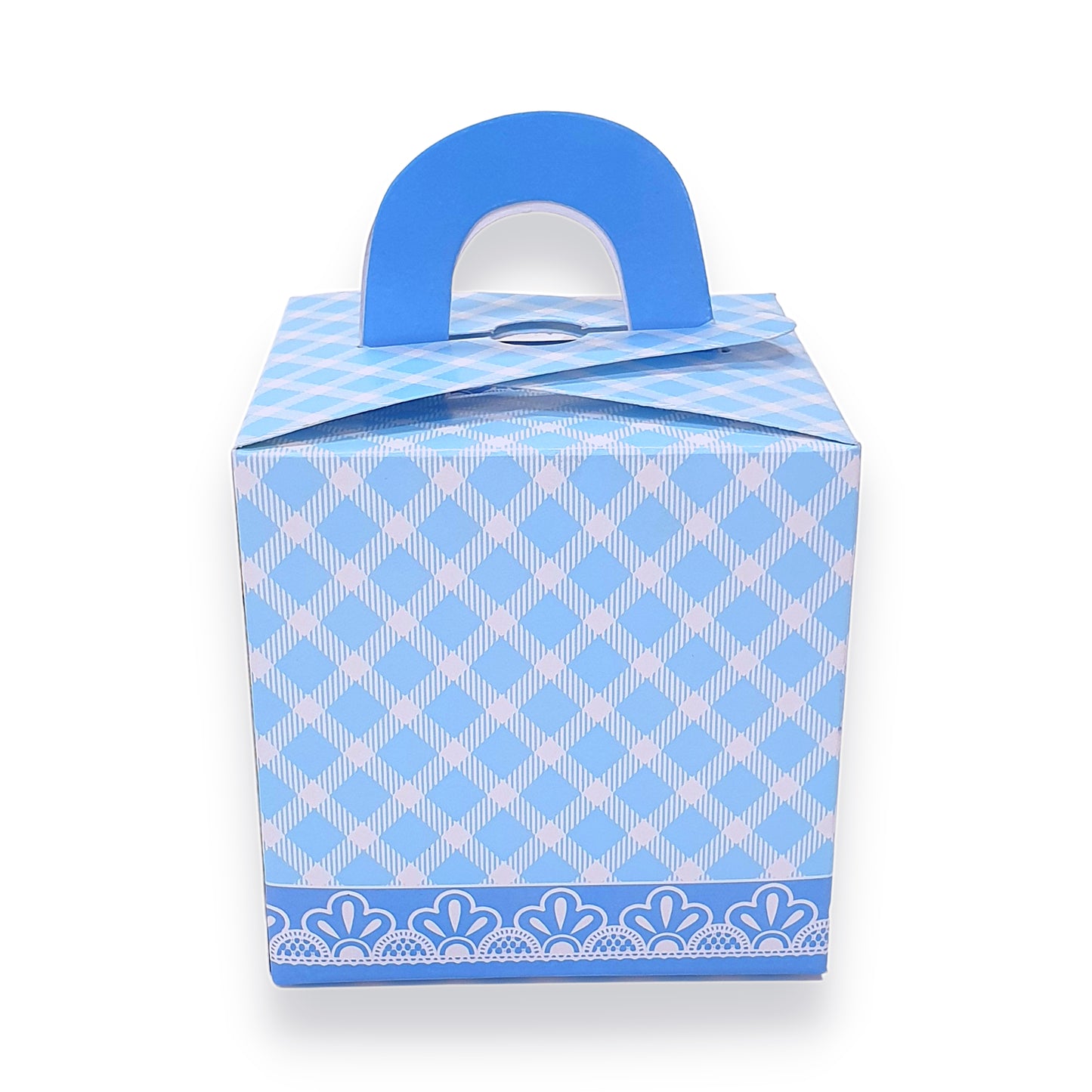Single Cupcake Box With Window - Size 3.5"x3.5"x3.5" - Blue Check