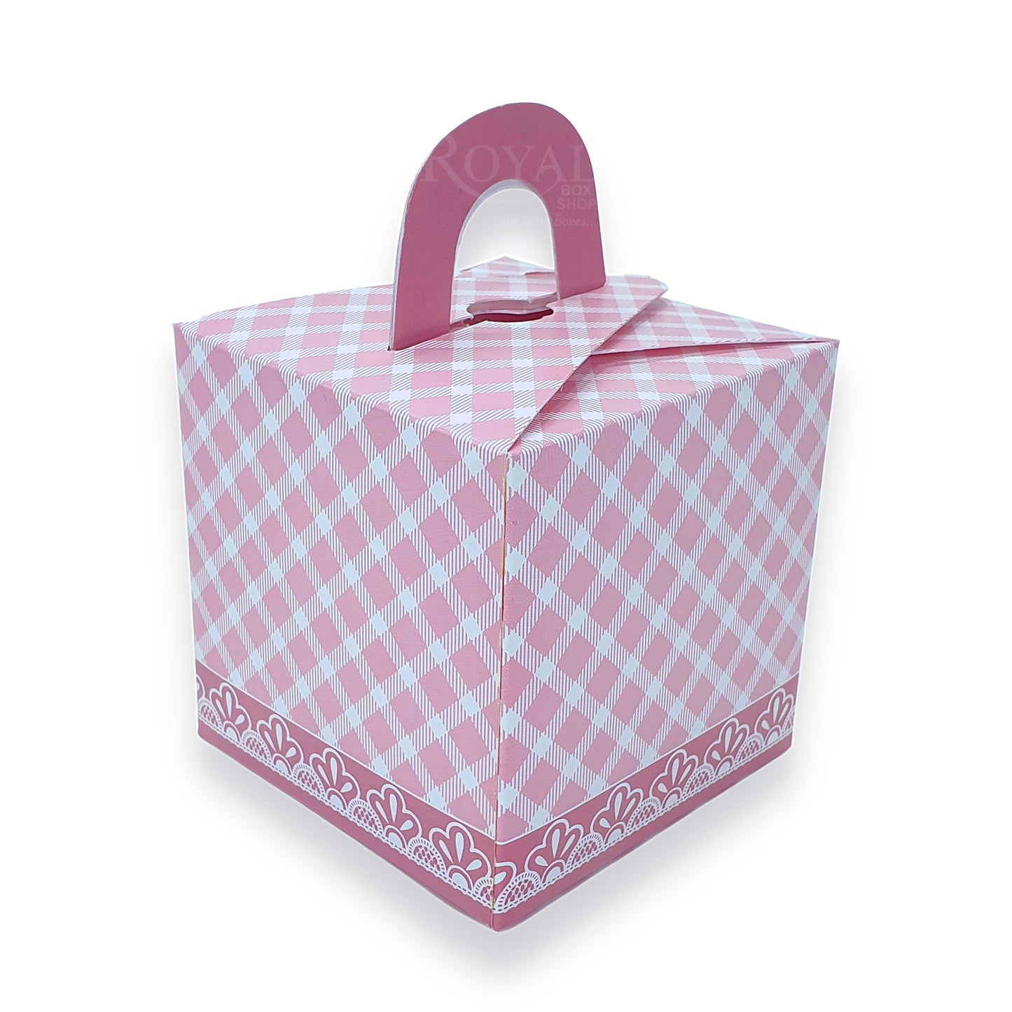 Single Cupcake Box With Window - Size 3.5"x3.5"x3.5" - Pink Check