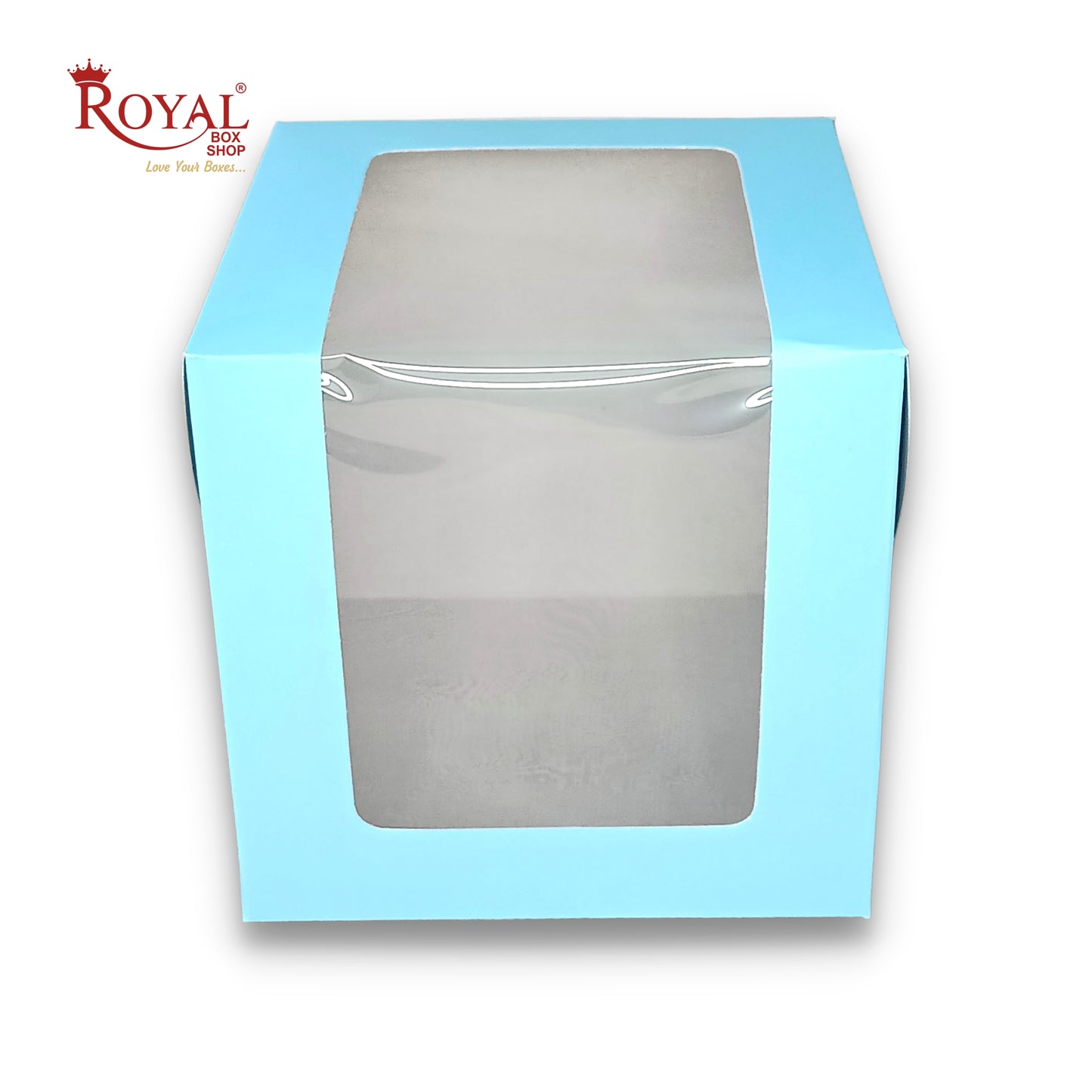 Tall Cake Box L-shape Window - 8"x8"x8"inches - Solid Blue Color Royal Box Shop