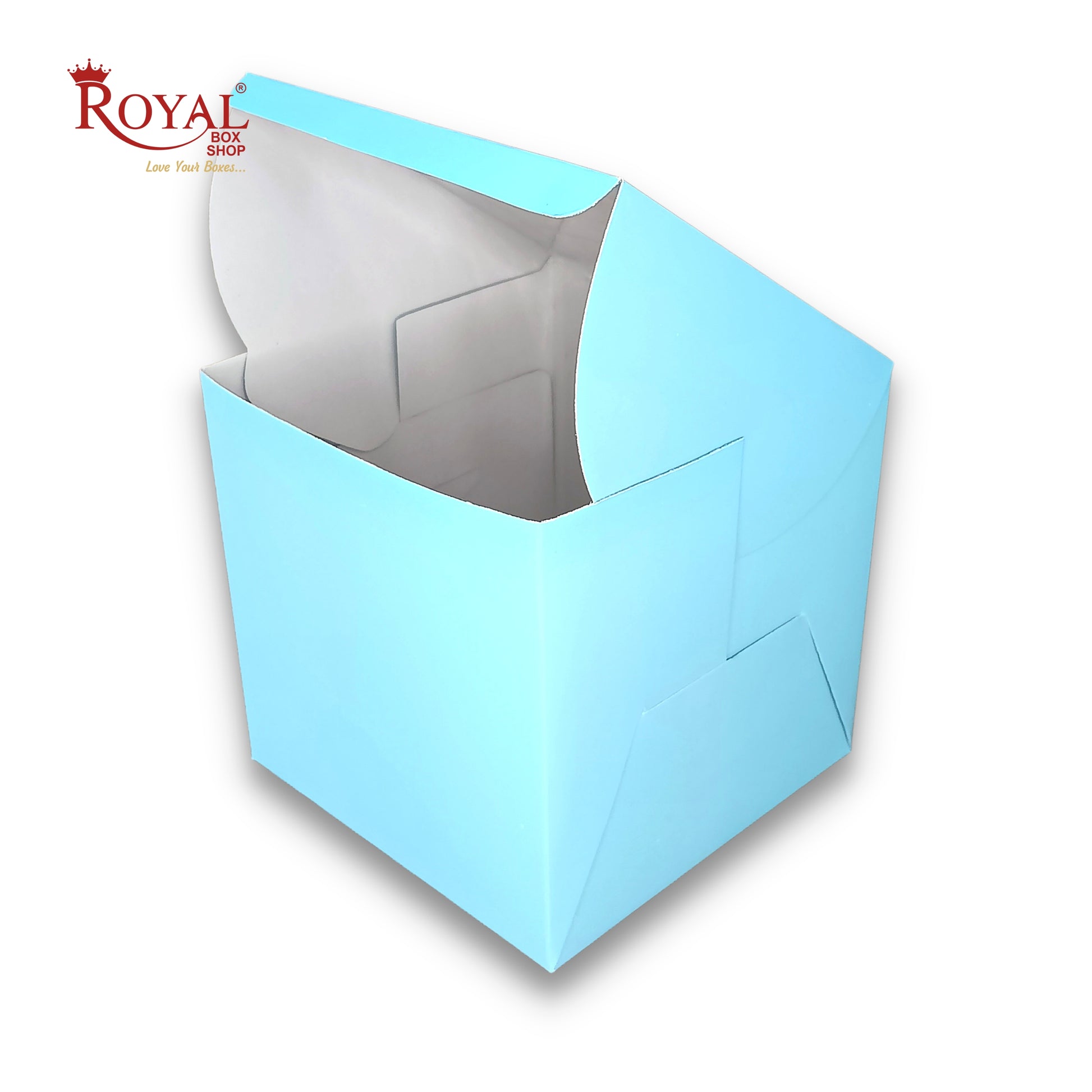 Tall Cake Box L-shape Window - 8"x8"x8"inches - Solid Blue Color Royal Box Shop