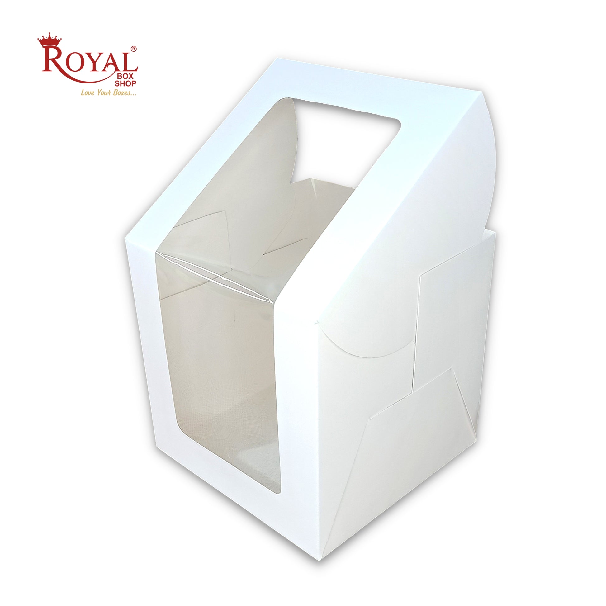 Tall Cake Box L-shape Window - 8"x8"x8"inches - Solid White Color Royal Box Shop