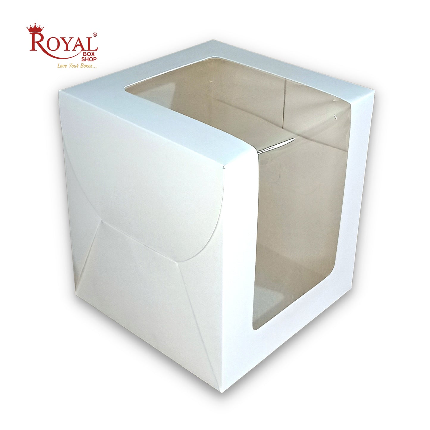 Tall Cake Box L-shape Window - 8"x8"x8"inches - Solid White Color Royal Box Shop