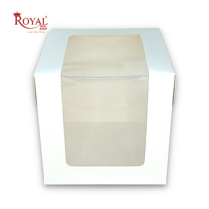 Tall Cake Box L-shape Window - 8"x8"x8"inches - Solid White Color Royal Box Shop