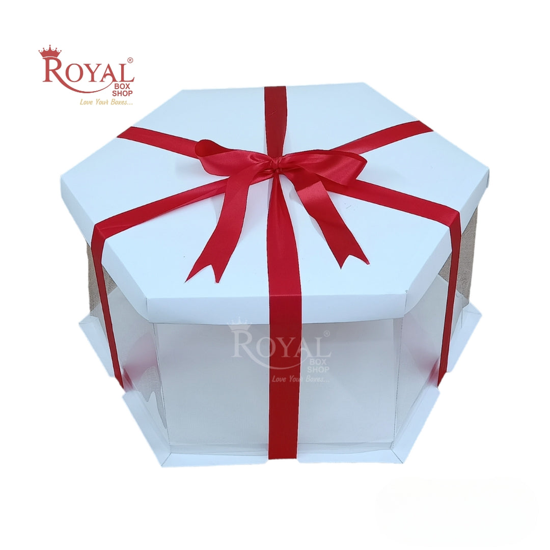 Transparent Tall Cake Box with Ribbon I Blue Color I Wedding and Gift Display Royal Box Shop