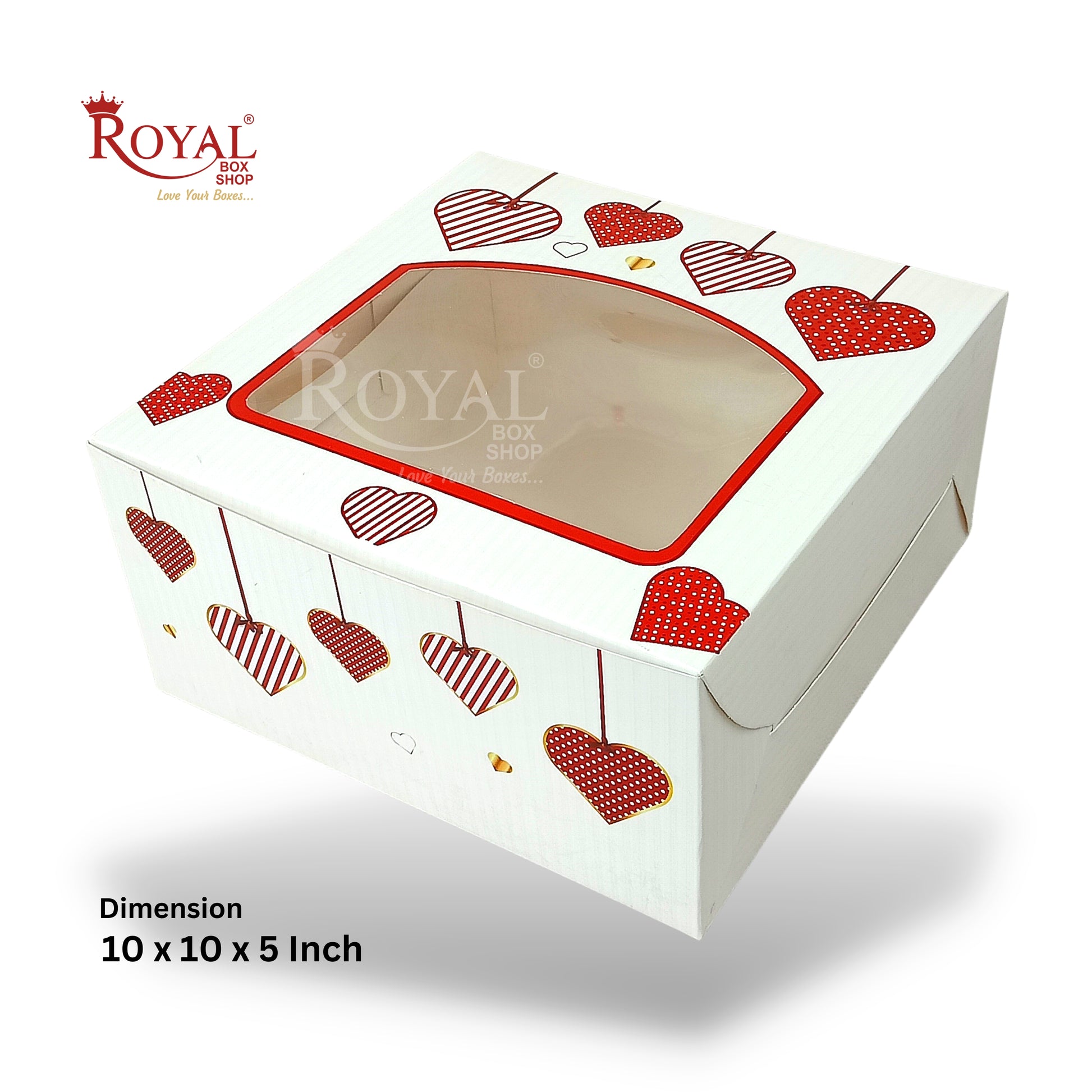 Valentine Cake Box with Window I 10"x10"x5" Inch I White Color Royal Box Shop