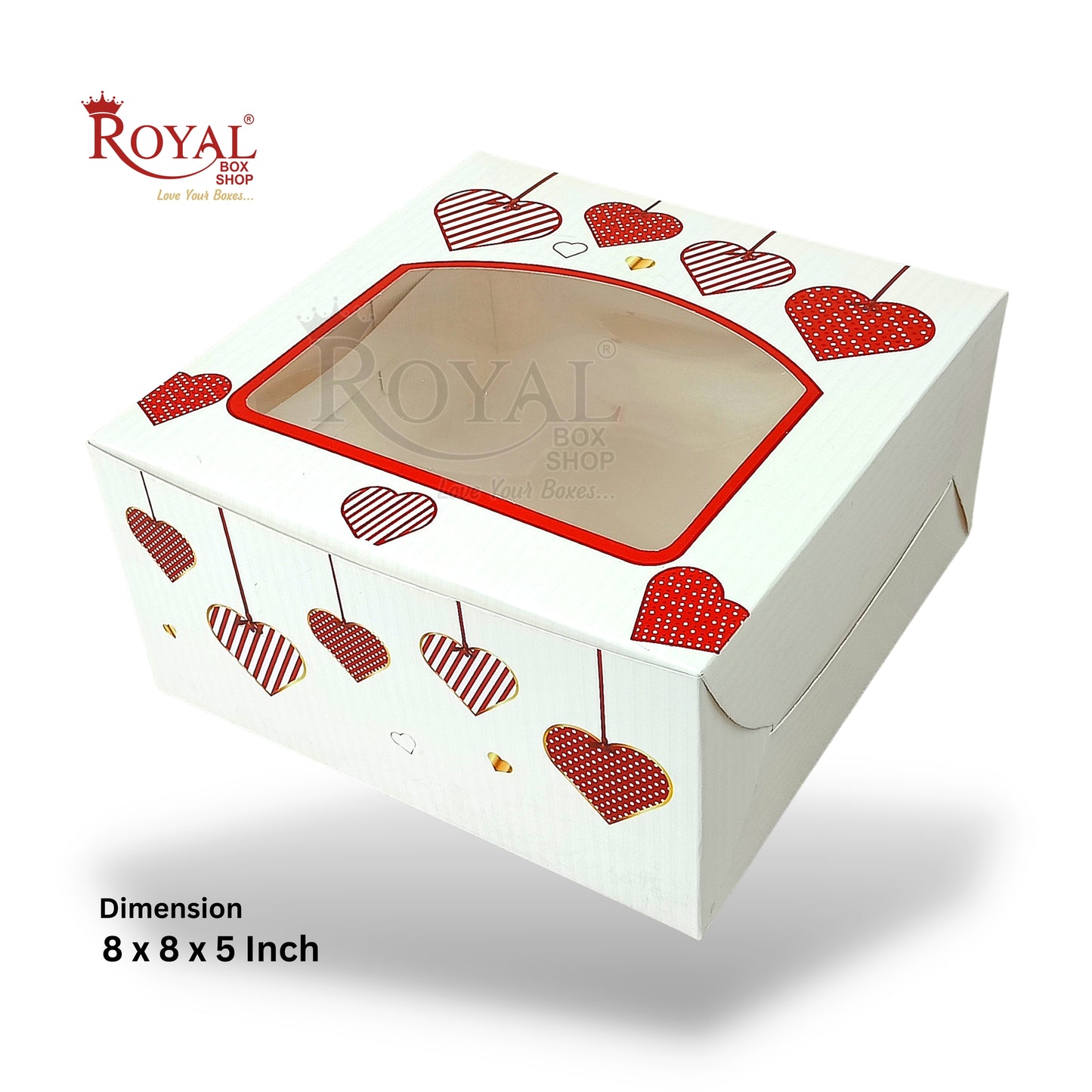 Valentine Cake Box with Window I 8"x8"x5" I White Color Royal Box Shop