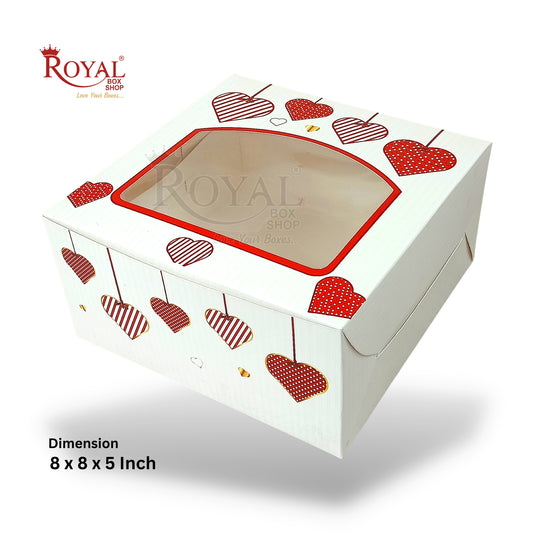 Valentine Cake Box with Window I 8"x8"x5" I White Color Royal Box Shop