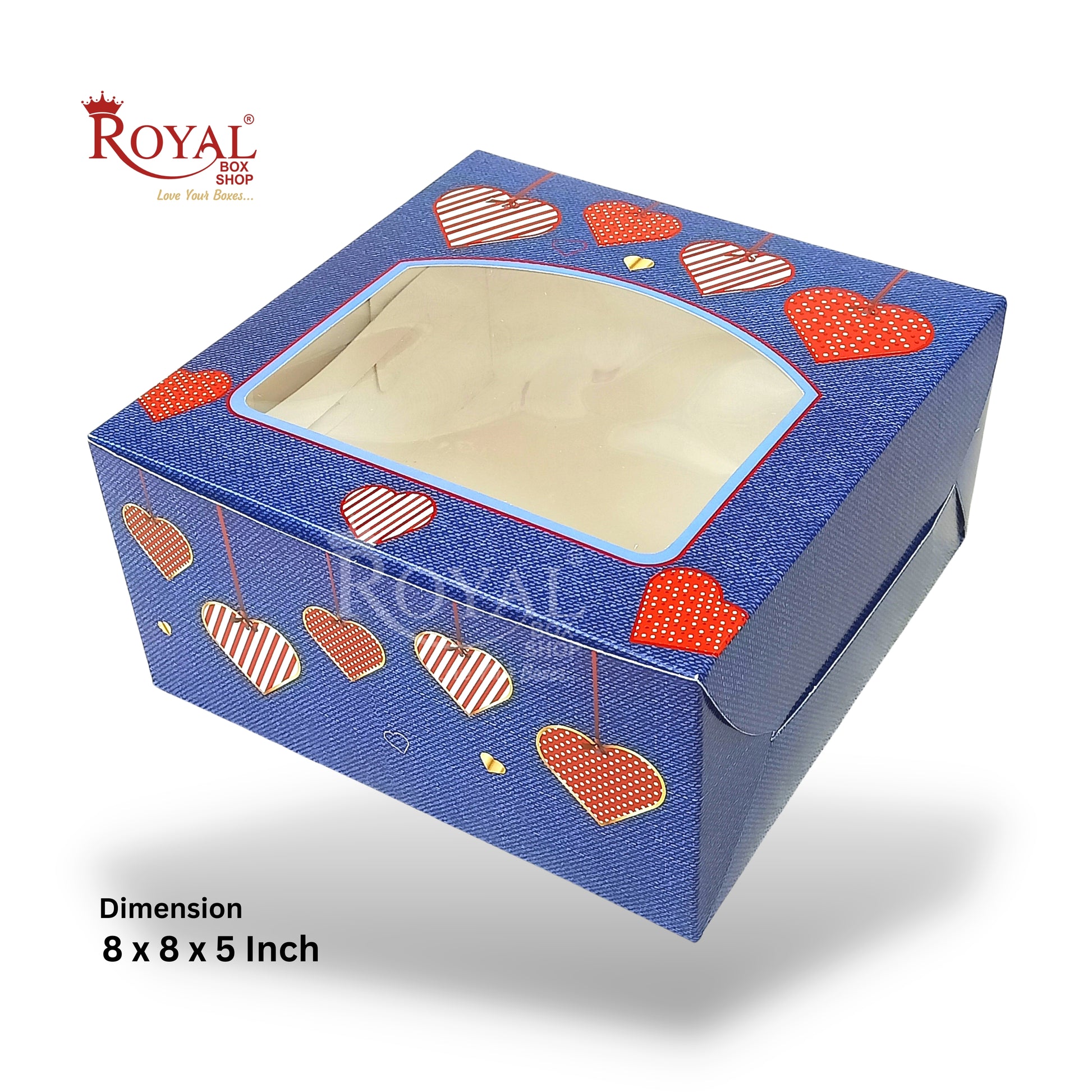 Valentine Cake Box with Window I 8"x8"x5" Inch I Blue Color Royal Box Shop