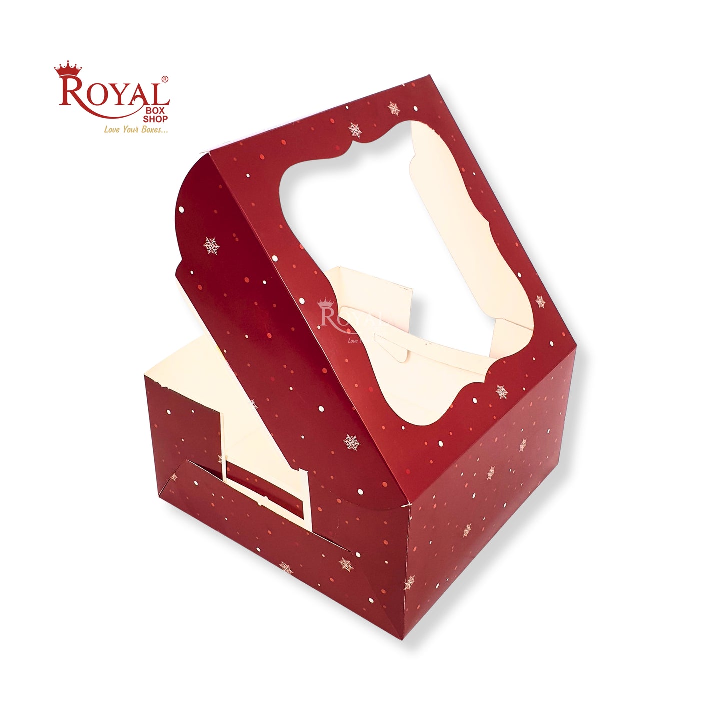 Christmas Theme Cake Box with Window I 10x10x5 Inch I Red