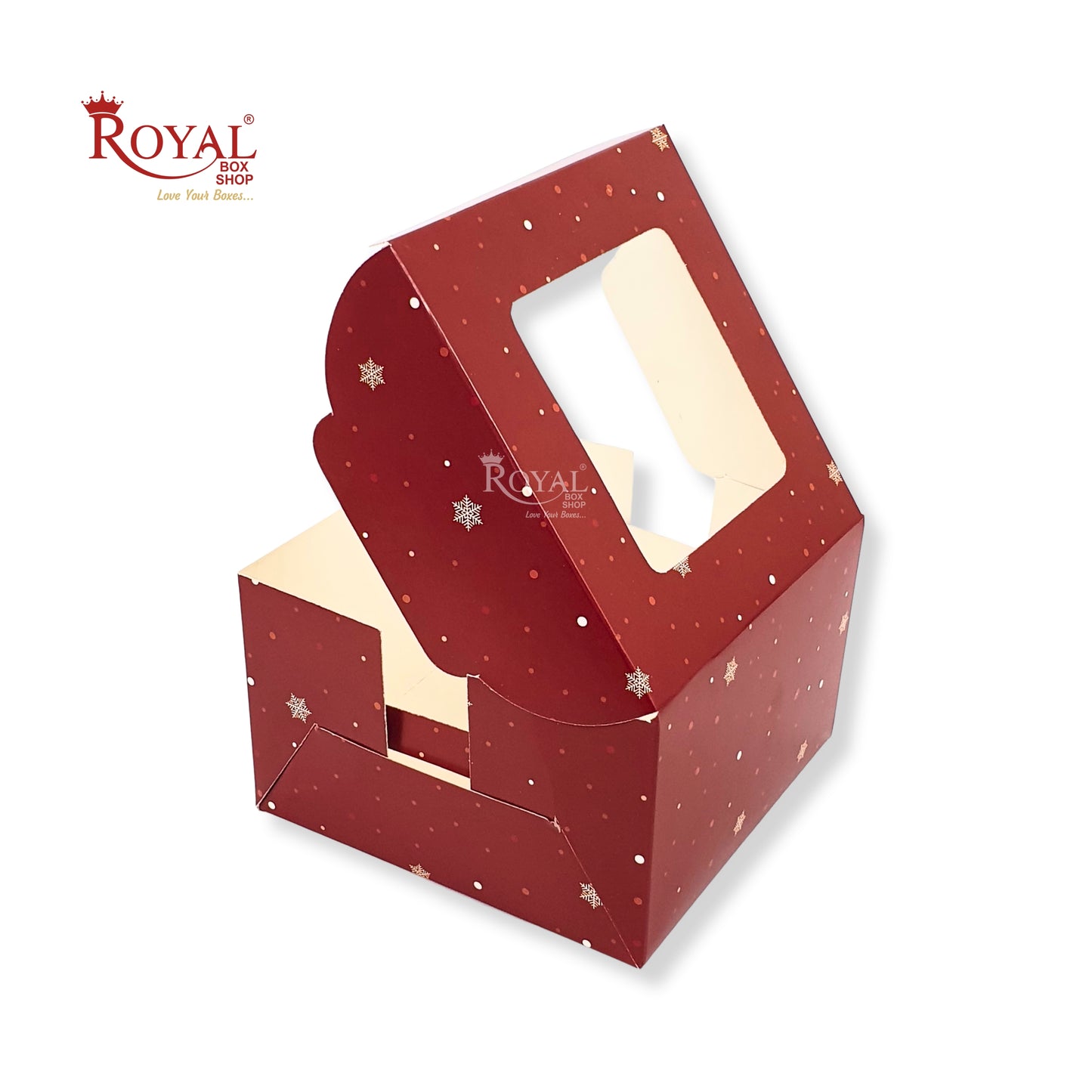 Christmas Theme Cake Box with Window I 8"x8"x5" I Red Color