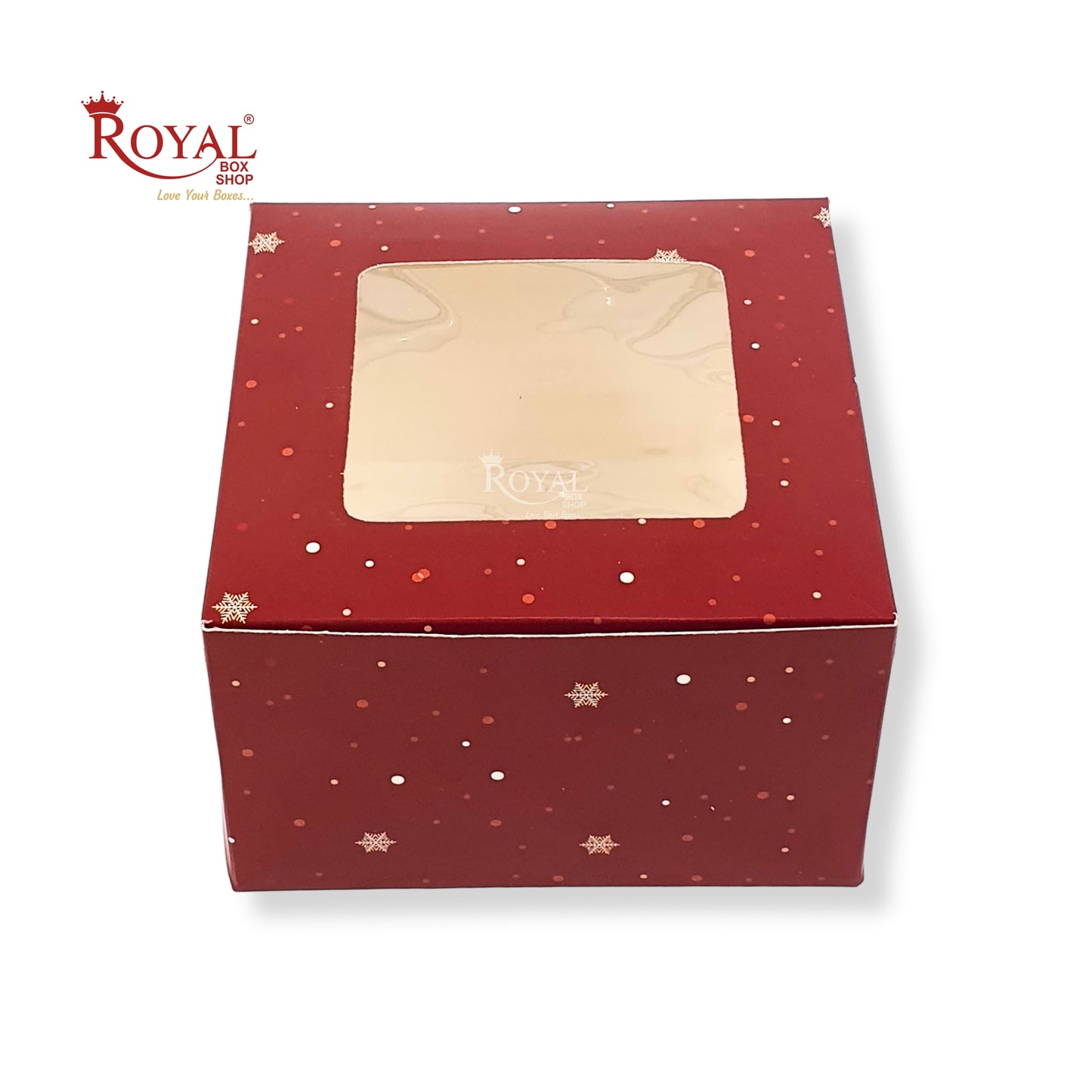 Christmas Theme Cake Box with Window I 8"x8"x5" I Red Color