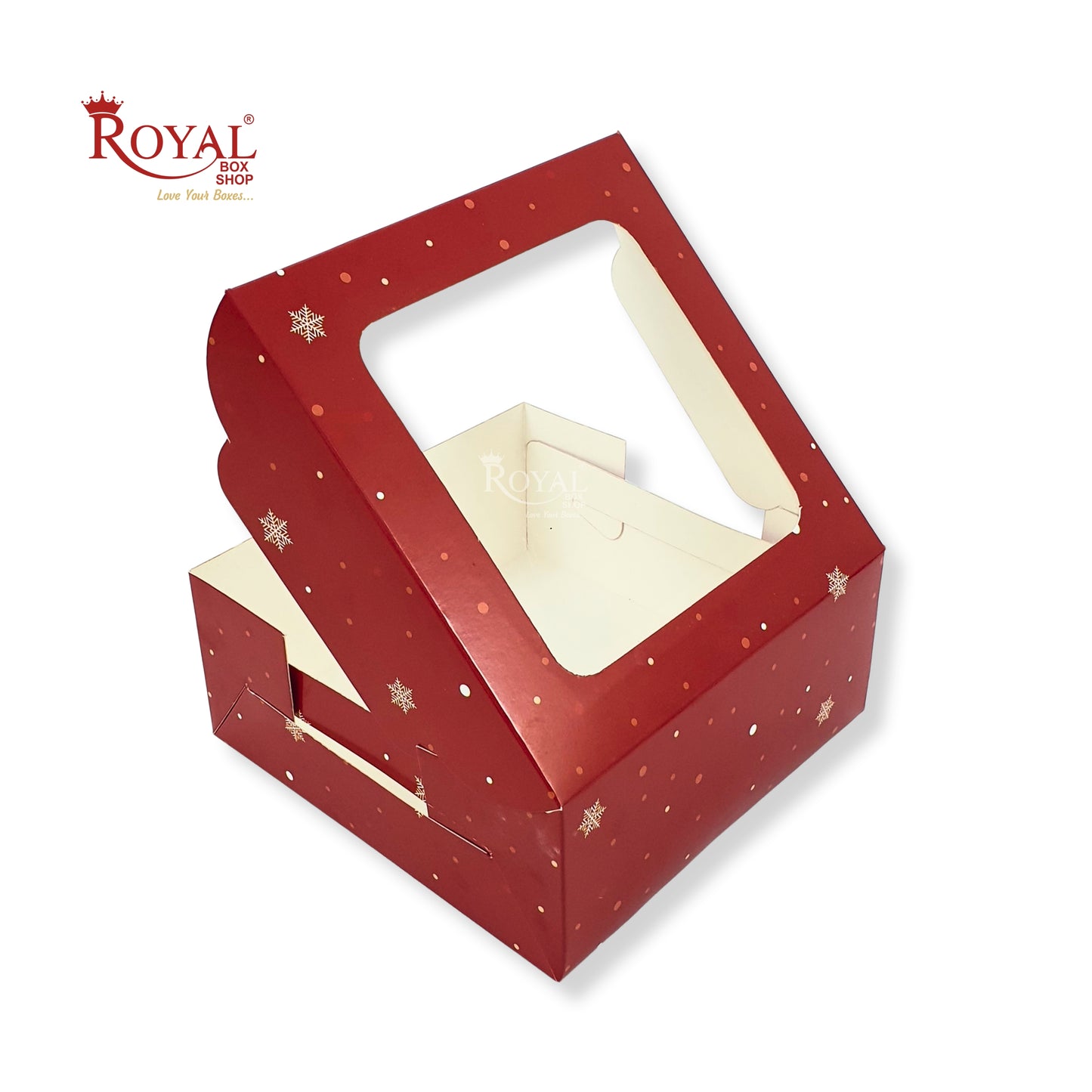 Christmas Theme Dry Cake Box With Window I Size 7x7x3 inch I Red I Perfect for Dry Cakes, Chocolates, Cookies, Muffins