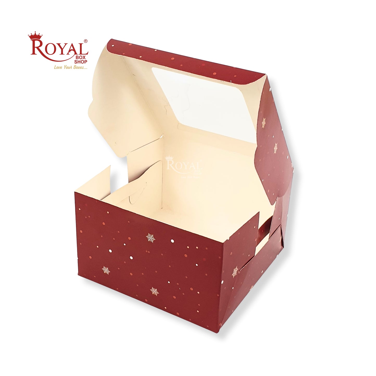 Christmas Theme Cake Box with Window I 8"x8"x5" I Red Color