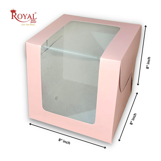 Tall Cake Box L-shape Window - 8"x8"x8"inches - Solid Pink Color