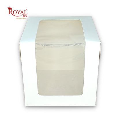 Tall Cake Box L-shape Window - 8"x8"x8"inches - Solid White Color