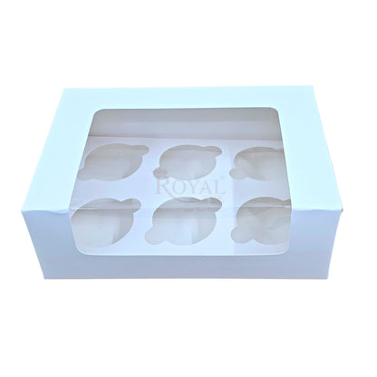 6 Cupcake Box With Window - Size 10"x6.75"x3.5" - White
