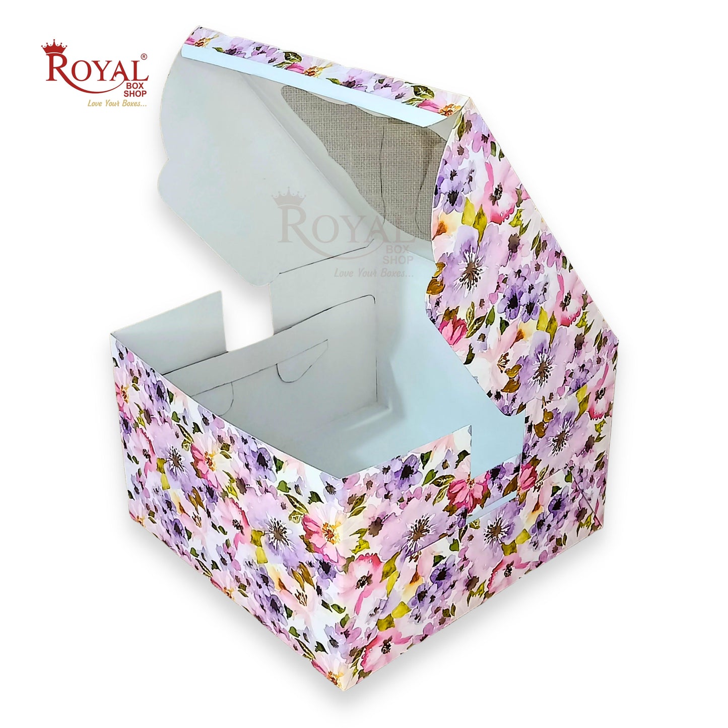 Window Cake Box I 10"x10"x5" inches I Floral Print Purple I WB