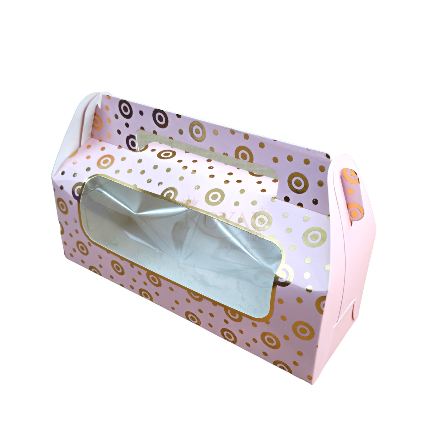 3 Jar Box With Handle - Golden Pink Print - 10.5"x3.5"x3.5" inches Royal Box Shop