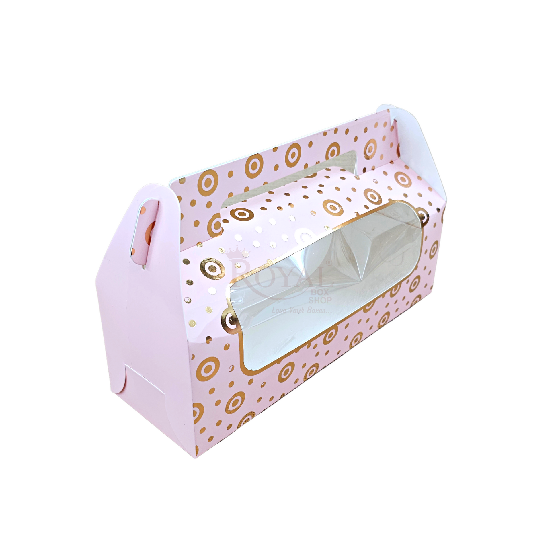 3 Jar Box With Handle - Golden Pink Print - 10.5"x3.5"x3.5" inches Royal Box Shop