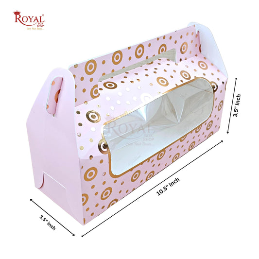 3 Jar Box With Handle - Golden Pink Print - 10.5"x3.5"x3.5" inches Royal Box Shop