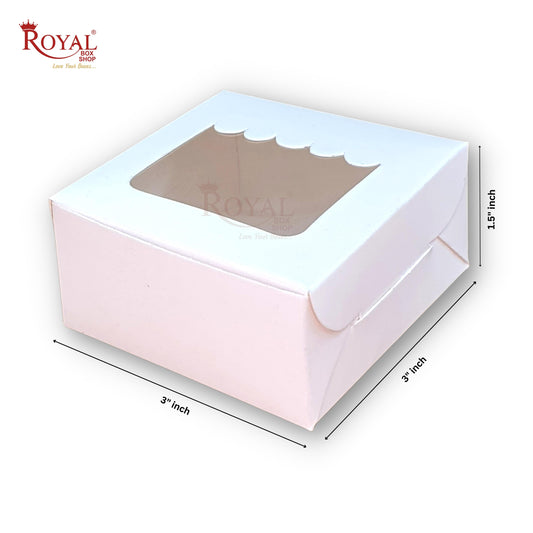 Single Piece Brownie Window Box I White I 3"x3"x1.5" inches Royal Box Shop