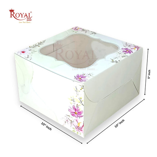 Window Cake Box - 10"x10"x5" inches - Floral Print - Green - FBB Royal Box Shop