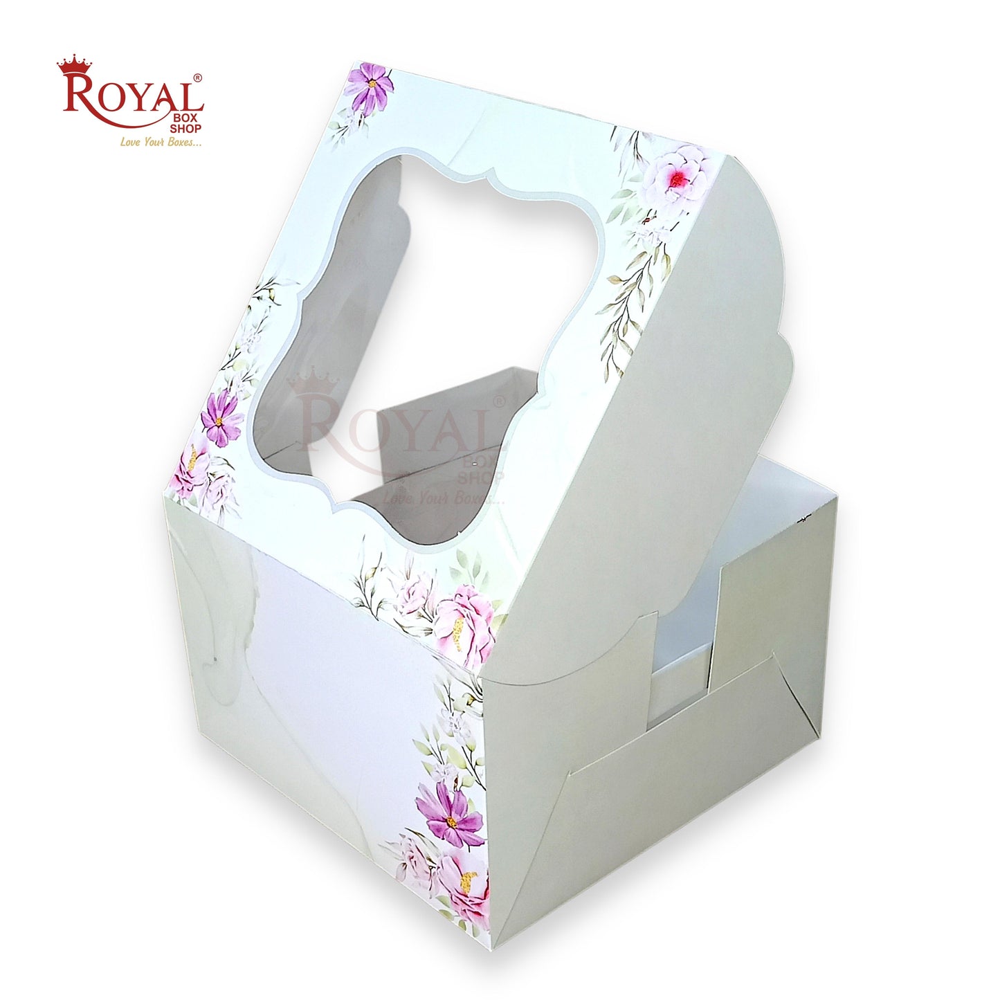 Window Cake Box - 10"x10"x5" inches - Floral Print - Green - FBB Royal Box Shop