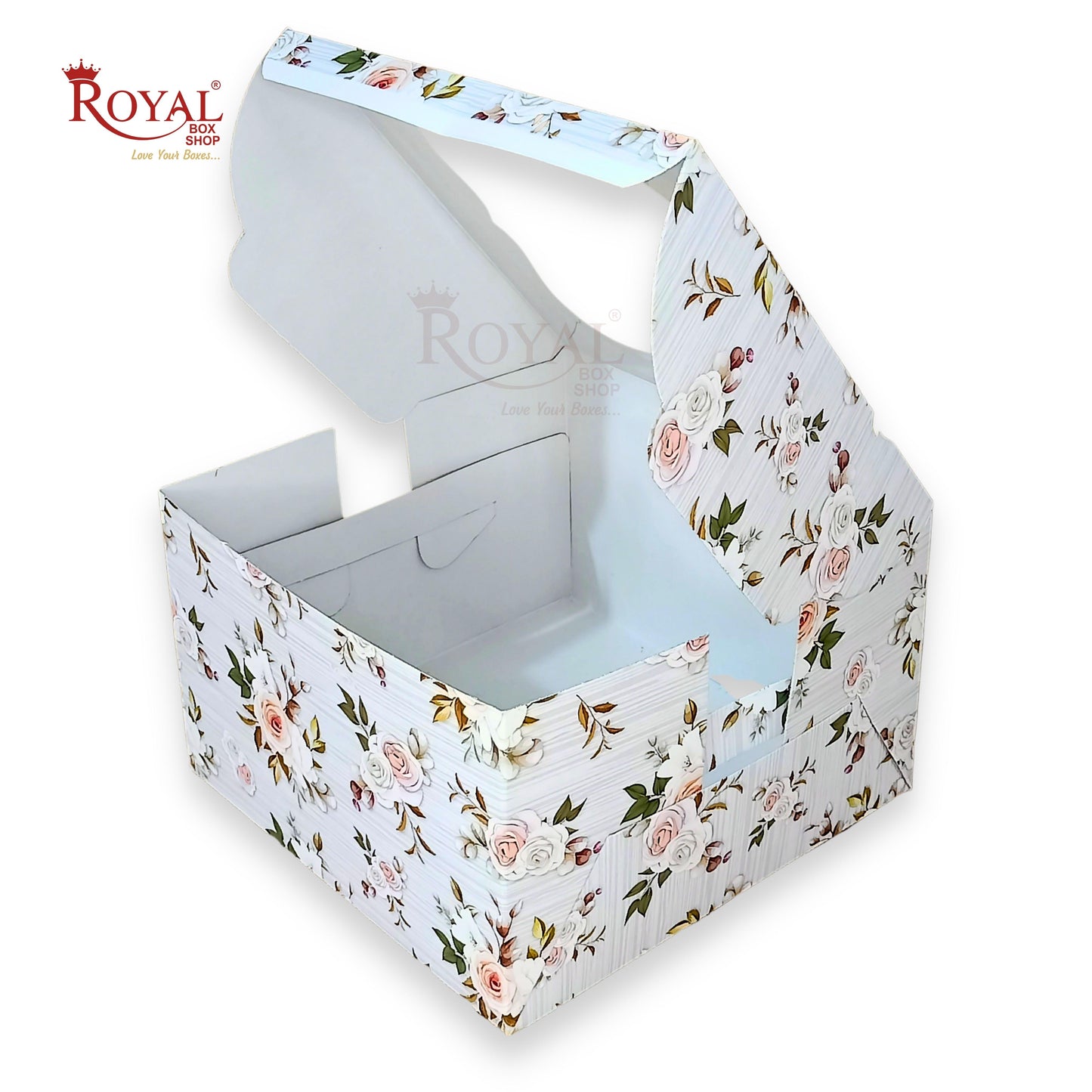 Window Cake Box - 10"x10"x5" inches - Floral Print Green - WB Royal Box Shop