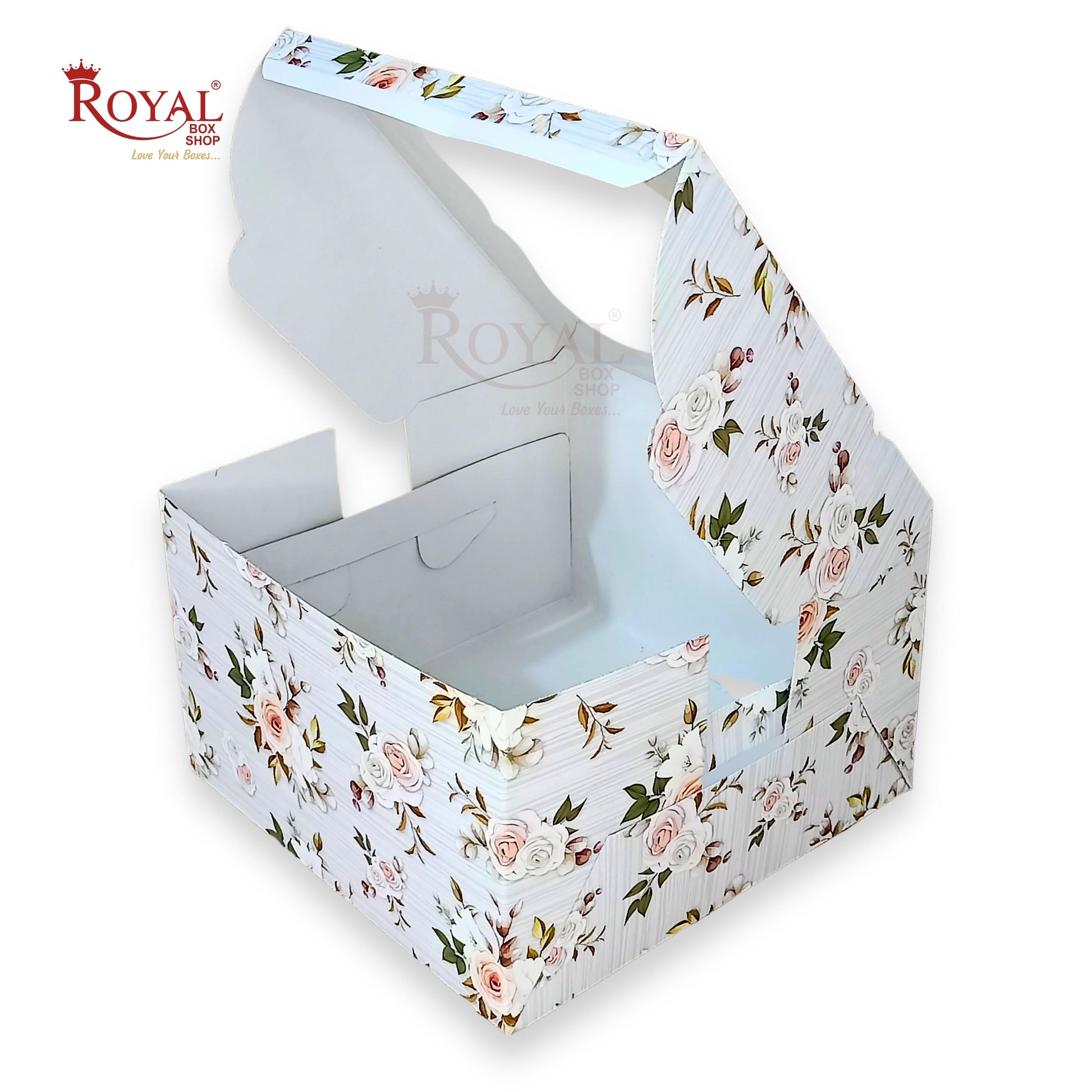 Window Cake Box - 10"x10"x5" inches - Floral Print Green - WB Royal Box Shop