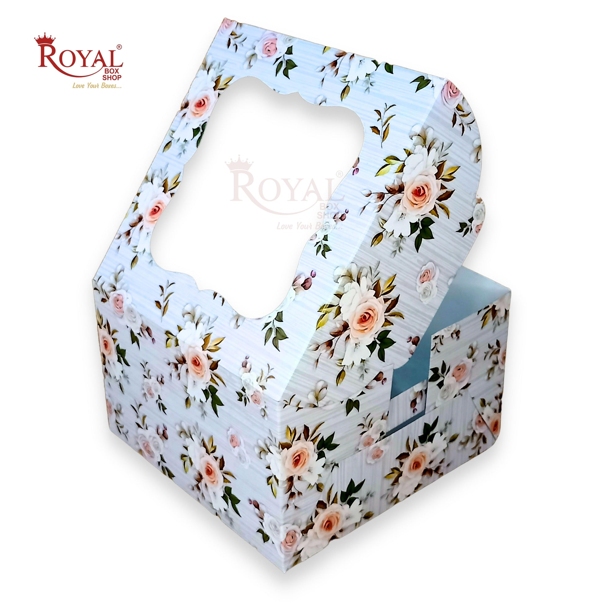 Window Cake Box - 10"x10"x5" inches - Floral Print Green - WB Royal Box Shop