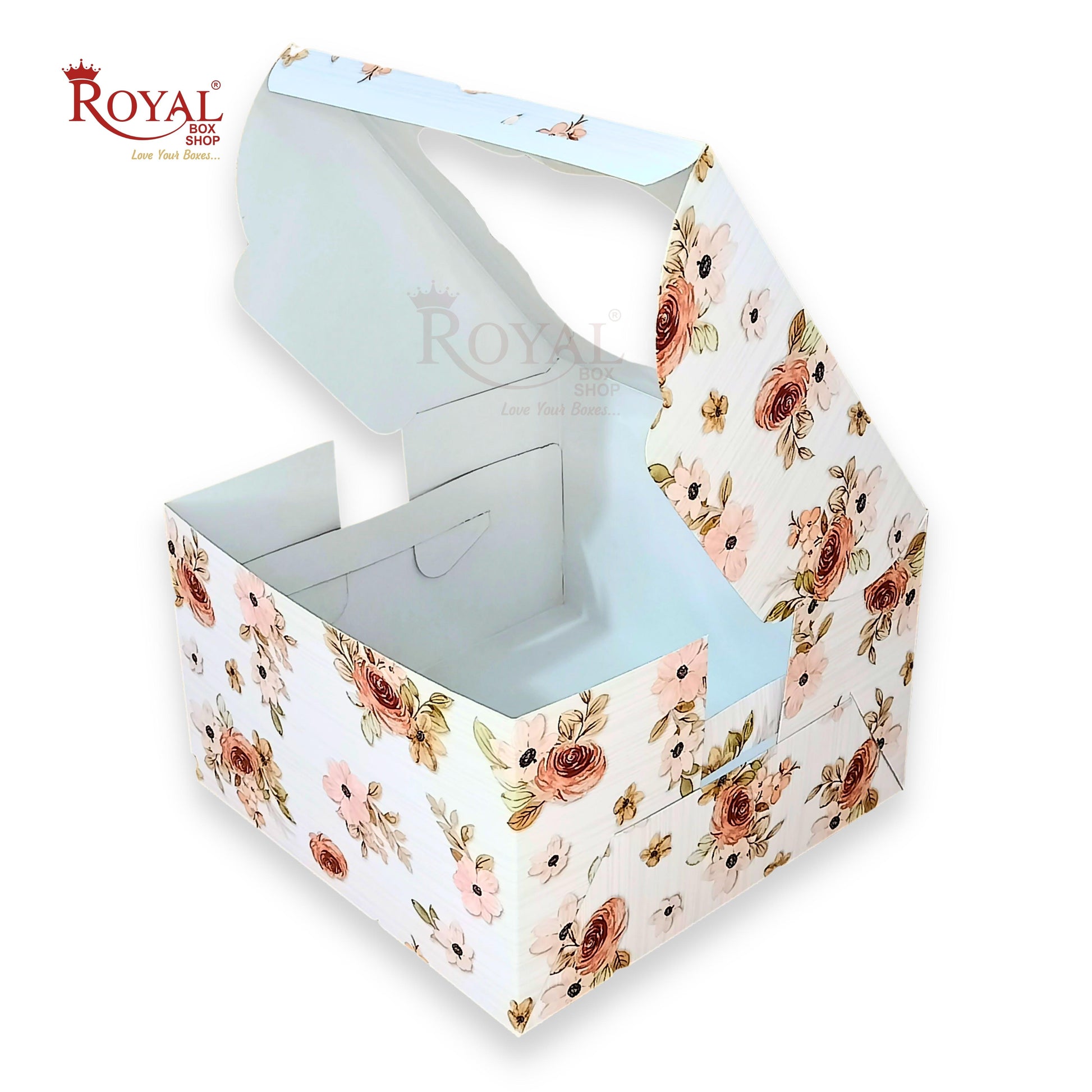 Window Cake Box - 10"x10"x5"inches - Floral Print Orange Royal Box Shop