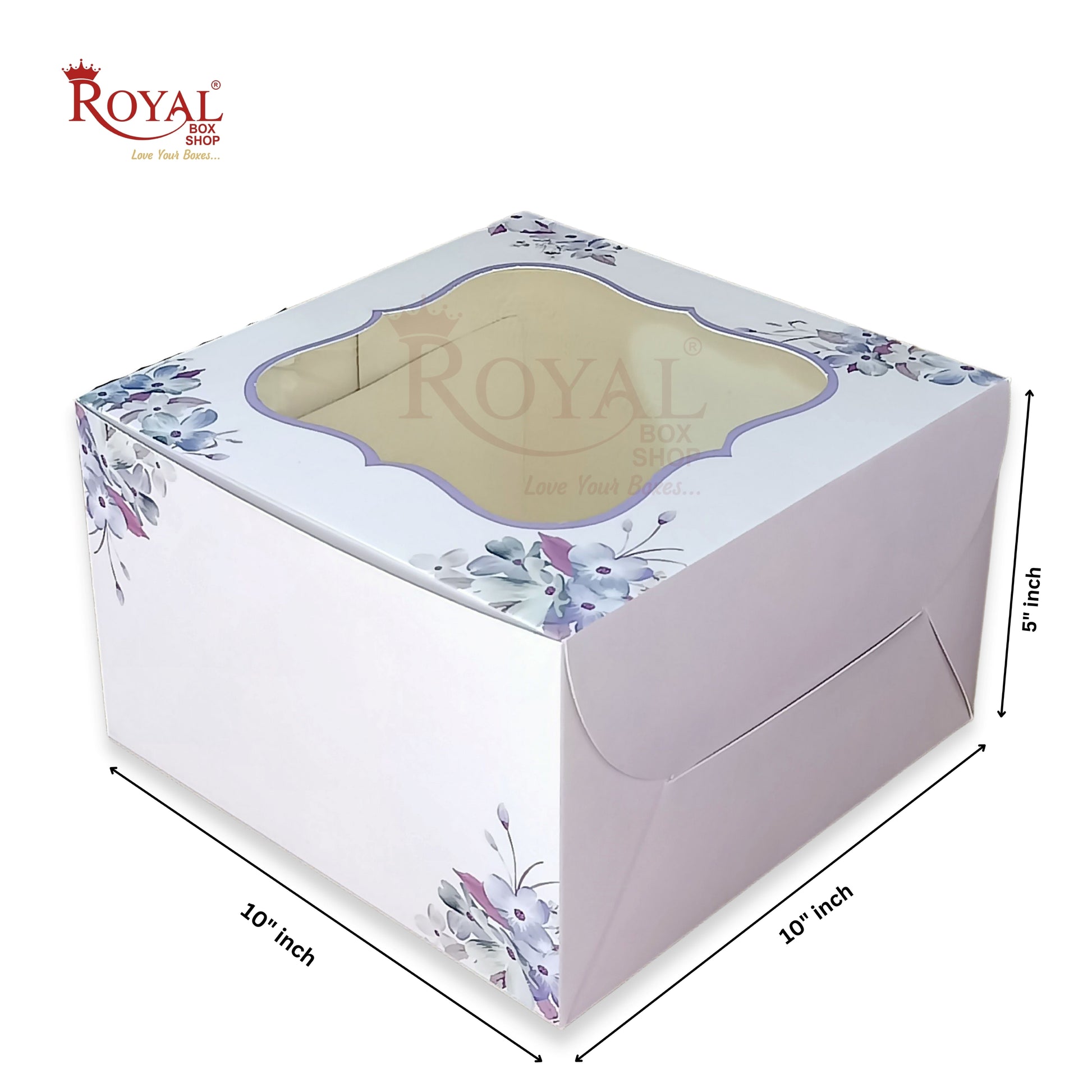 Window Cake Box I 10"x10"x5" inches I Floral Print Purple I FBB Royal Box Shop