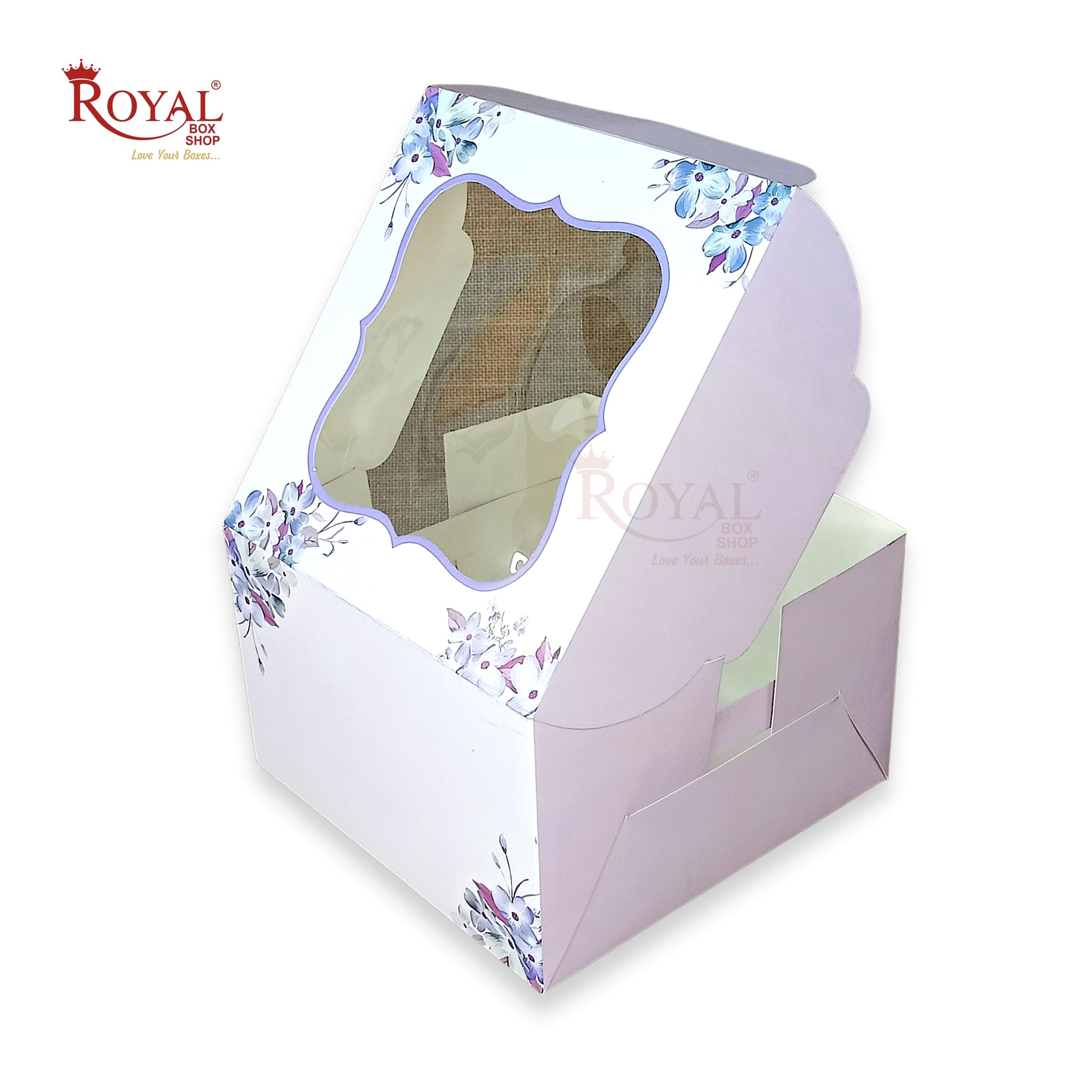 Window Cake Box I 10"x10"x5" inches I Floral Print Purple I FBB Royal Box Shop