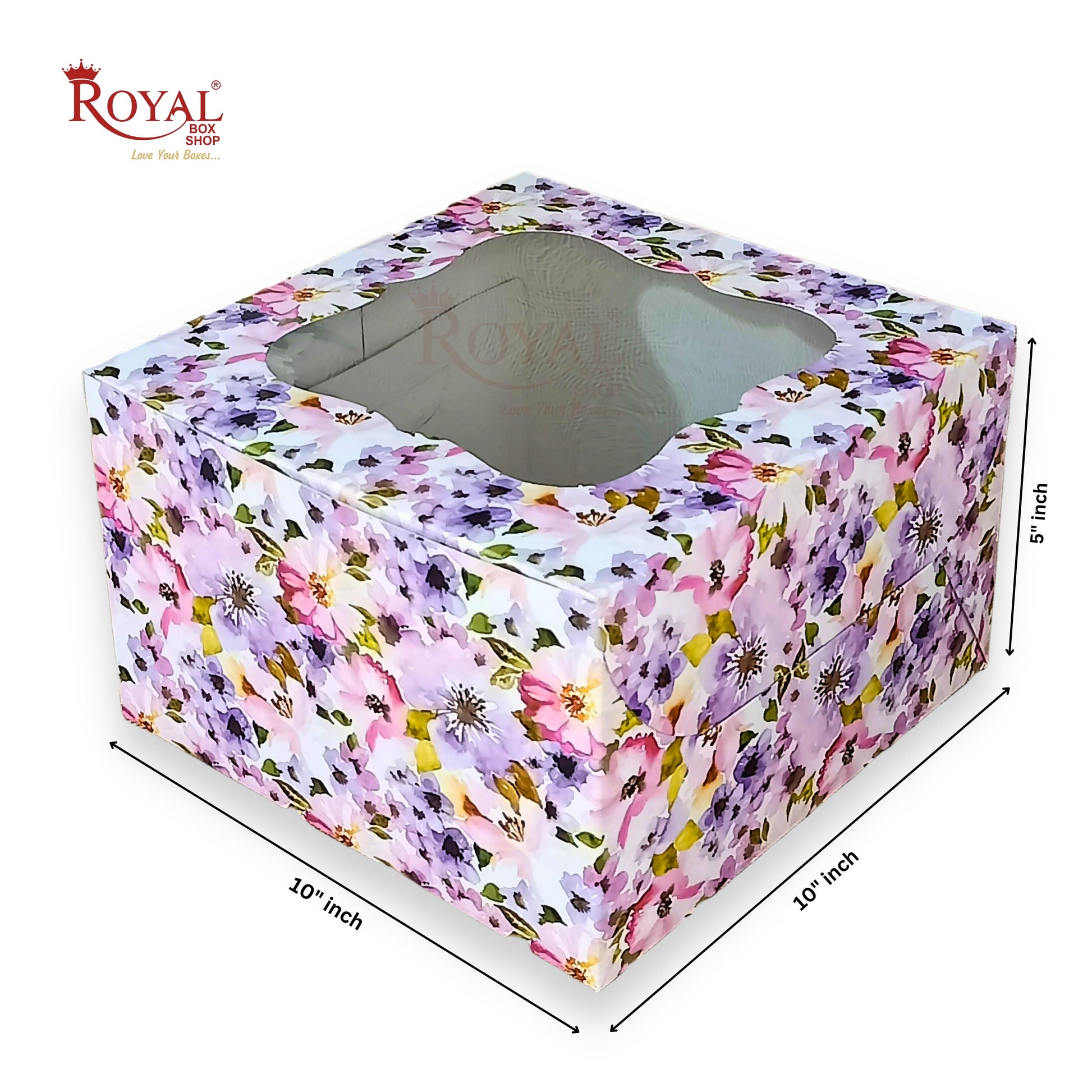 Window Cake Box I 10"x10"x5" inches I Floral Print Purple I WB Royal Box Shop