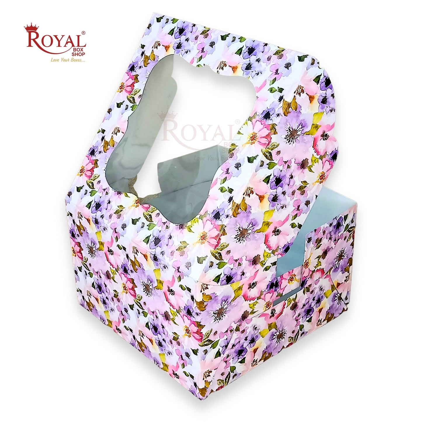 Window Cake Box I 10"x10"x5" inches I Floral Print Purple I WB Royal Box Shop